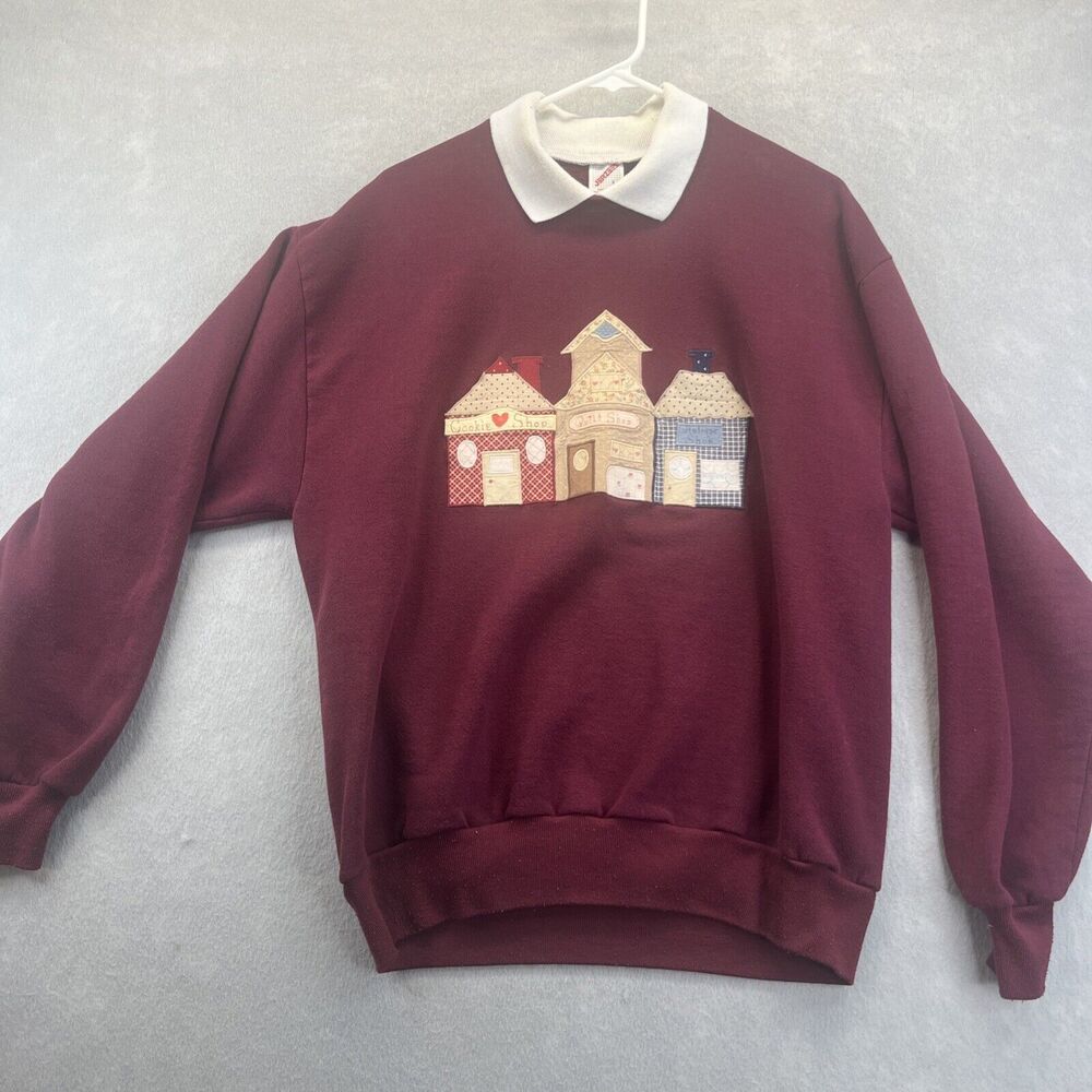 Jerzees Maroon L Collared Patchwork Sweatshirt Co… - image 6